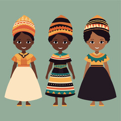 vector flat african children with traditional costume