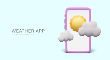 Cute commercial weather forecast concept for smartphone. Daily online service