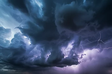 Deurstickers Ominous storm clouds with electric discharges, great for use in disaster preparedness materials and atmospheric studies. © Blue_Utilities