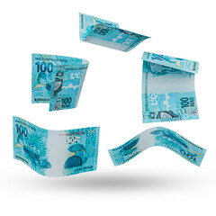 3D rendering of Stacks of Brazilian Money 100 Reais Banknotes