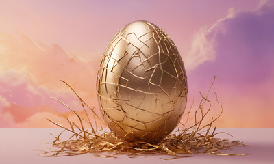 Capture the symbolism of a cracked gold Easter egg | The Easter season | Easter Egg Monday | Backdrop of soft pastel hues | Easter Monday