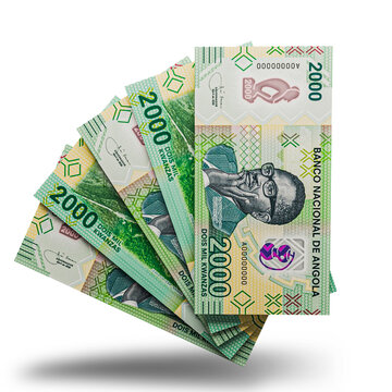 3D rendering of Stacks of Angolan Money 2000 Kwanzas Banknotes
