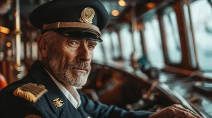 Gordijnen A Captain of a ship, man with 55 years old © wildarun