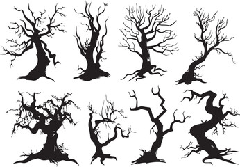Set Trees. Hand drawn vector illustration	