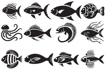 set of fish icons silhouette vector illustration