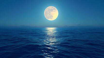 Full Moon Reflection on Calm Ocean Waters at Night