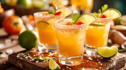 Fototapeta premium Spicy Margarita Cocktails with Salted Rim and Lime Garnish