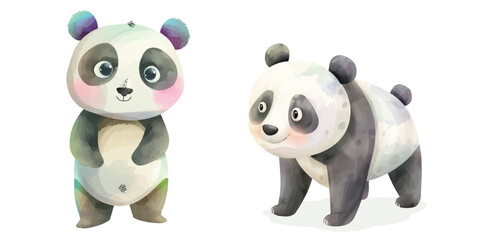 cute panda watercolour vector illustration © Finkha
