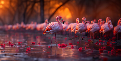 flamingo in the lake, Elegant Flamingo Flock Transport your audience to a tropical paradise with a stunning image of a flock of flamingos wading gracefully through shallow waters, their long