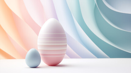 Minimalistyczne kolorowe tło na życzenia Wielkanocne. Alleluja - Wesołych świąt Wielkiej Nocy. Jajka, koszyczek, kwiaty i inne wiosenne dekoracje.