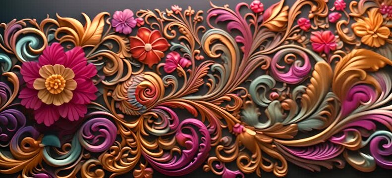 Colorful ornamental flower and flower shape decoration design background texture animation