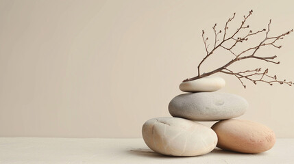 Abstract nature scene with composition of stones and dry branch