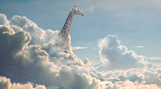 Giraffe coming out of the clouds dreamy sky scenery animation for dreamers