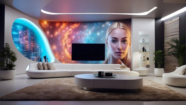 futuristic house, home, living room, technology house, plasma, screen, tv 