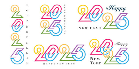 Big Set of 2024 Happy New Year logo text design. 2025 number design template. Vector illustration