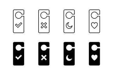 Door hanger icons. Hotel tags do not disturb symbol collection. Door hanger vector icon