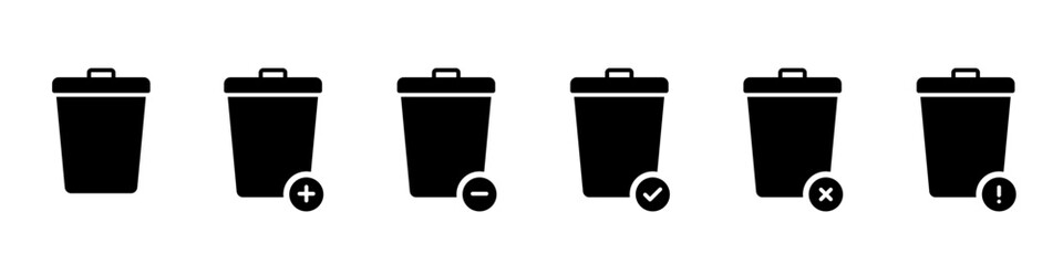 Bin silhouette icons. Online shopping, Delete bin set vector icons