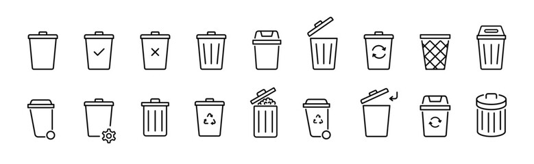 Bin icon. Trash bin vector icons collection. Waste, rubbish, garbage set icons symbols. Vector icons