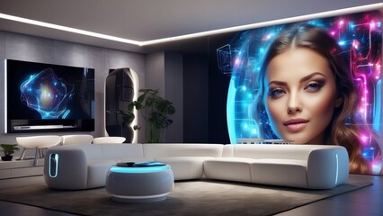futuristic house, home, living room, technology house, plasma, screen, tv 