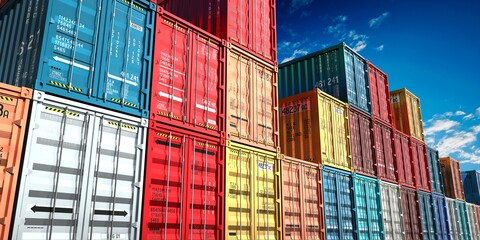 Fototapeta premium Many colorful shipping cargo containers - 3D illustration