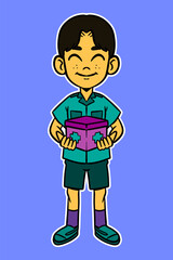 Little Boy Carrying a Box Vector Illustration