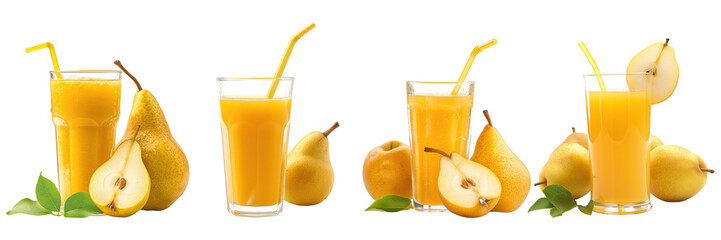 Set of fresh pear juice isolated on transparent background
