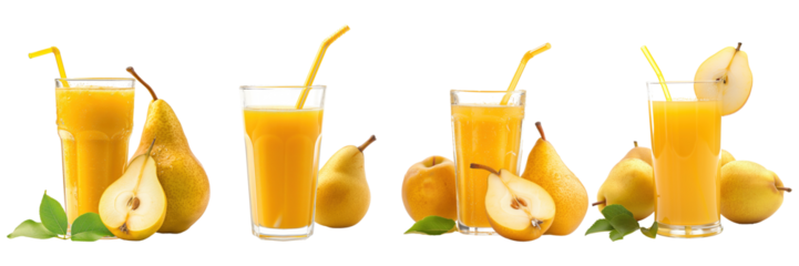 Set of fresh pear juice isolated on transparent background