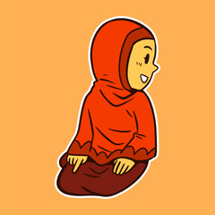 Muslim Girl Praying Vector Illustration