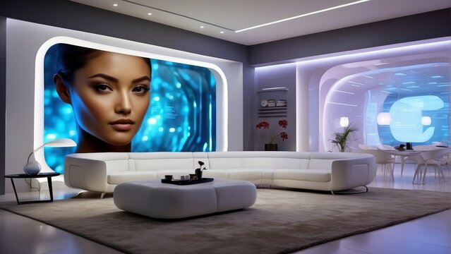 futuristic house, home, living room, technology house, plasma, screen, tv 
