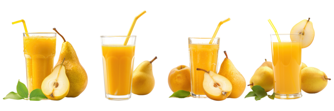 Set of fresh pear juice isolated on transparent background - Powered by Adobe