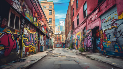 An alleyway adorned with street art