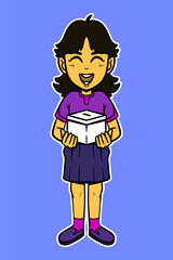 Little Girl Carrying a Box Vector Illustration