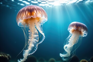 Orange jellyfish in the sea, ocean