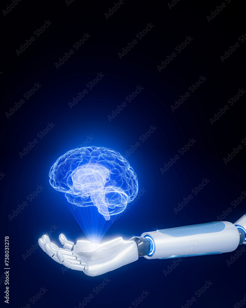 Poster medical technology, scanning or hologram projection with a robot arm or robot and ai. health problem