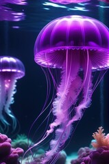 Fabulous neon bright purple jellyfish in the ocean