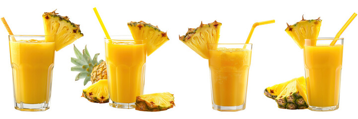 Pineapple juice in a glass with a straw isolated on transparent background