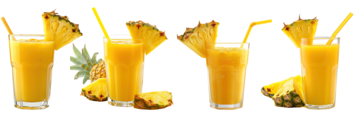 Pineapple juice in a glass with a straw isolated on transparent background
