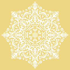 Oriental vector ornament with arabesques and floral elements. Traditional classic yellow white ornament. Vintage pattern with arabesques