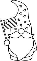 American patriotic gnome outline vector. USA Independence day outline.