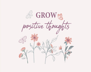 card with flowers positive flower hand drawn