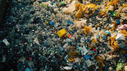 Naklejka na ściany i meble top view, garbage dump, plastic waste, environmental pollution