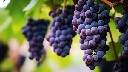 Lush Wine Grapes Hanging on Vine in Vineyard