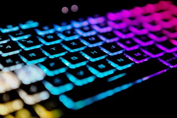 Closeup keyboard led laptop