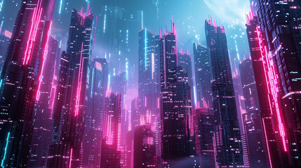 A 3D representation of a futuristic cityscape