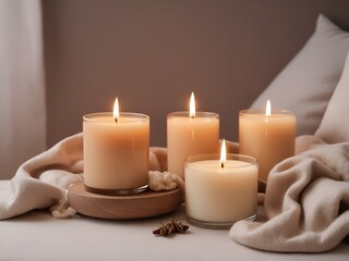 A mock-up of an aromatic candle, a cozy atmosphere. Layout of the interior design