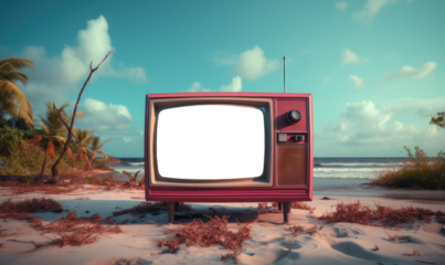 A retro TV with a transparent background in the screen, PNG banner illustration. Post-processed generative AI