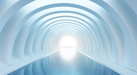 Futuristic Blue Tunnel with Reflective Floor