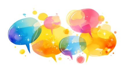 bright neon speech bubbles, watercolor style illustration, isolated on white background. Interesting fun fact banner design