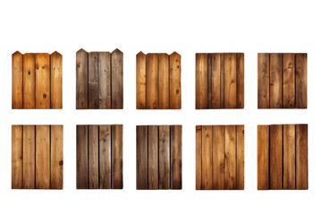 Set of Six Wooden Fences. A photograph of a collection of six wooden fences arranged neatly on a plain Transparent background.