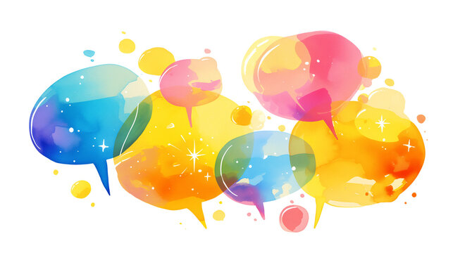 bright neon speech bubbles, watercolor style illustration, isolated on white background. Interesting fun fact banner design